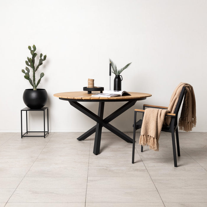 Fjôrd - Eettafel Zwart Ø140cm - Teakhout - Mexico