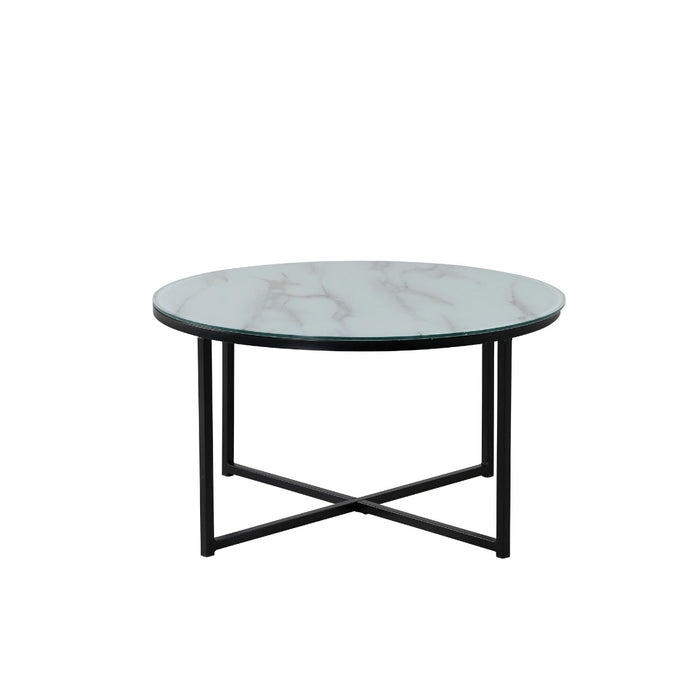 Fjôrd - Salontafel Zwart Glas Ø80cm - Marmer - Rock