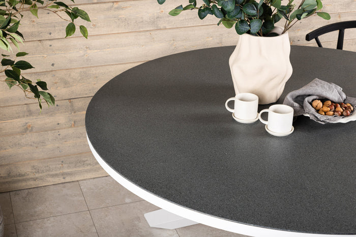 Fjôrd - Tuintafel Wit|Grijs Ø140cm - Steen - Copacabana