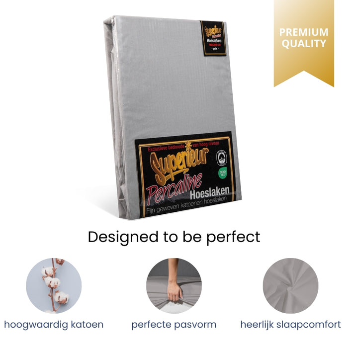 Superieur - Hoeslaken - Katoen - Grijs - 160x220cm