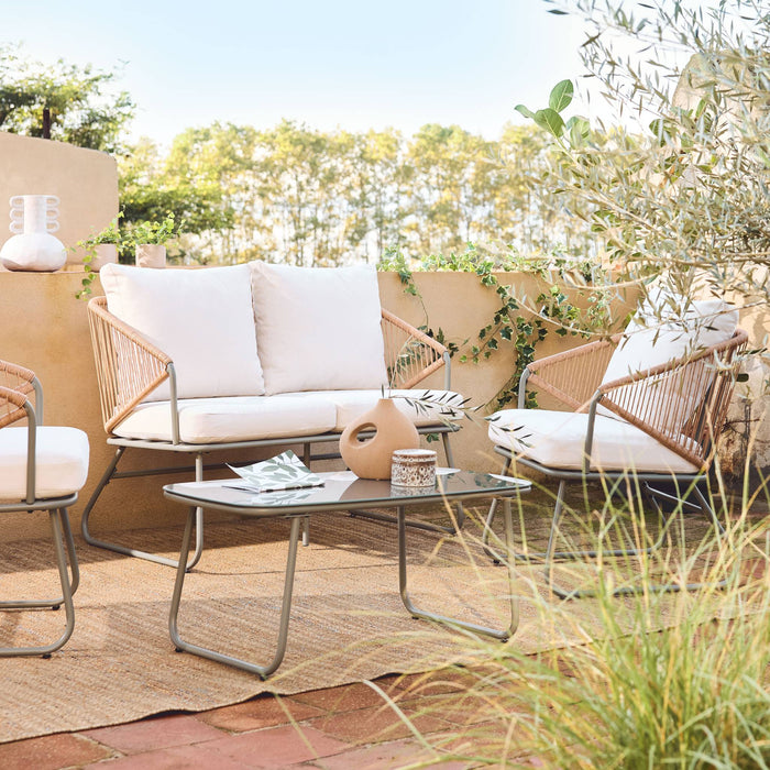 sweeek - Loungeset van metaal en natuurlijk hars, 4 zits