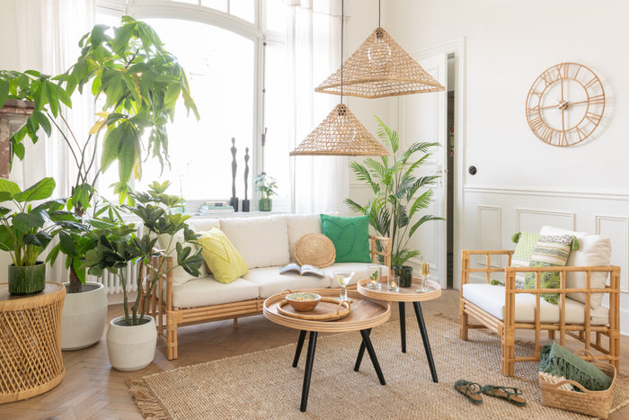 J-Line sofa Elise + kussen 3 Personen - rotan|textiel - naturel|wit