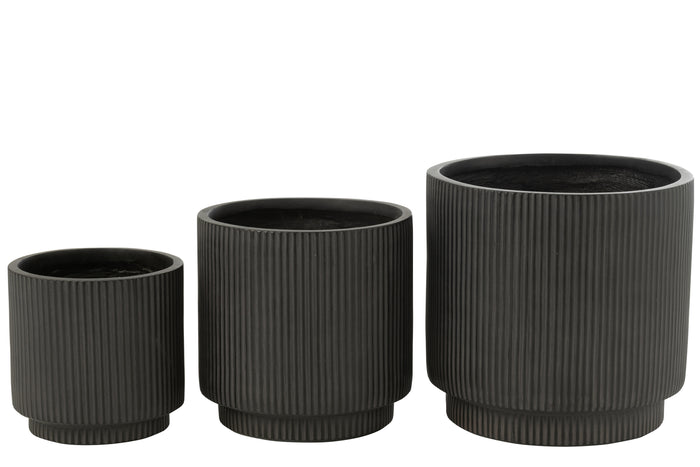 J-Line bloempot Moai - keramiek - zwart - 3 stuks - Ø 44 cm