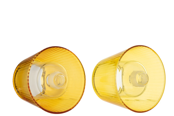 J-Line theelichthouder Hoed - glas - oranje|geel - 2 stuks