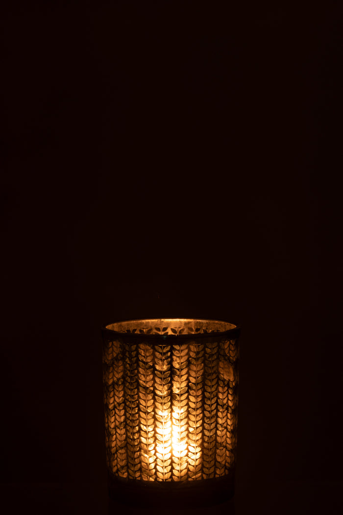 J-Line windlicht Visgraat - glas - groen|zilver - medium