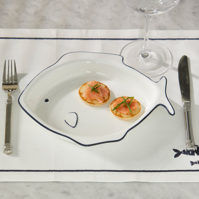 Riviera Maison Serveerschaal Blauw, Wit - Como Schaal vis - Porselein