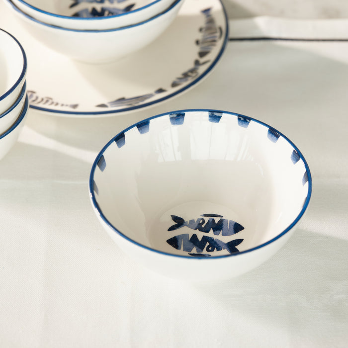 Riviera Maison Kom rond Blauw, Wit - Como Catch Schaaltje - Aardewerk