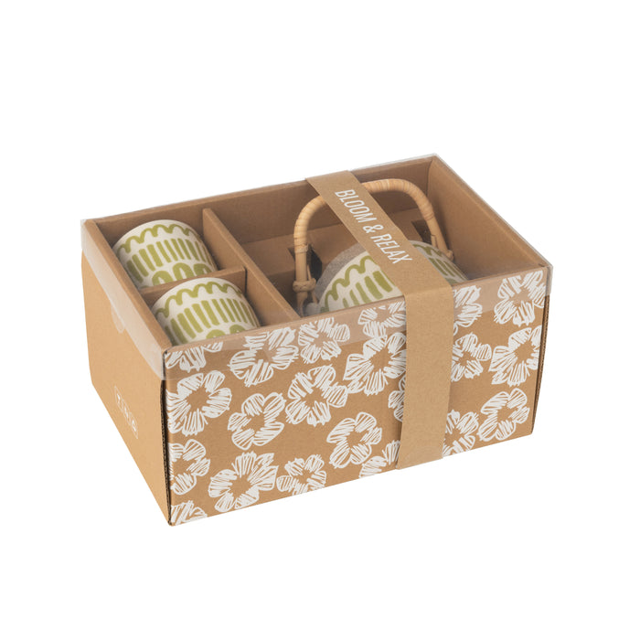 J-Line kop + theepot Strepen - keramiek - groen - set van 3