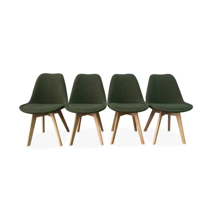 sweeek - Scandinavische boucléstoel met houten poten (set van 4)