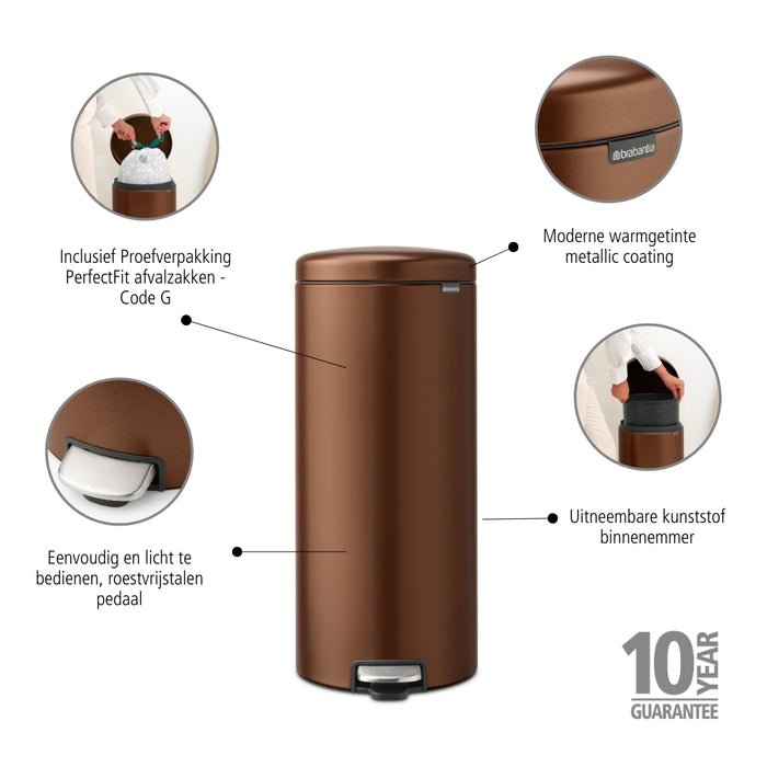 Brabantia NewIcon Pedaalemmer 30 L - Warm Bronze