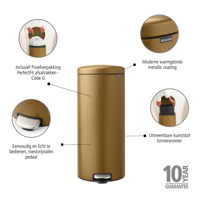 Brabantia NewIcon Pedaalemmer 30 L - Warm Brass