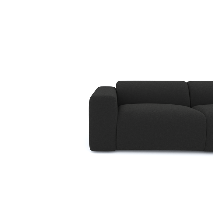 280cm brede rechthoekige sofa in zwarte bouclette stof