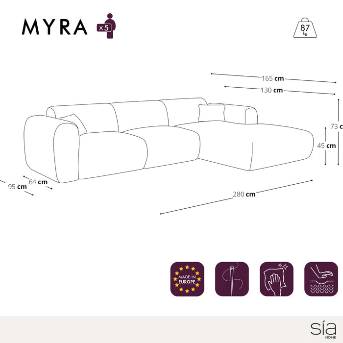 280cm brede rechthoekige sofa in zwarte bouclette stof