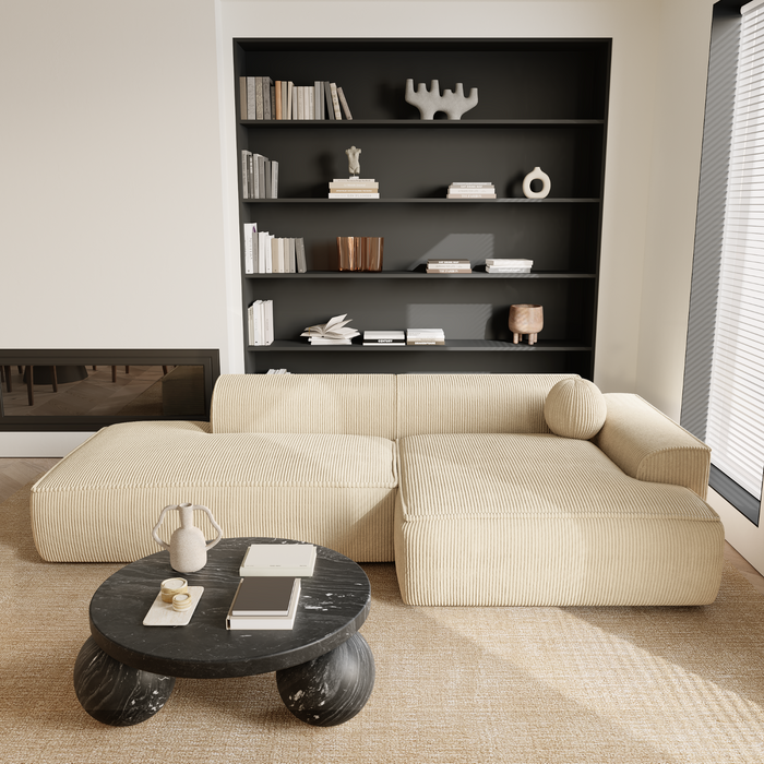 Crème ribfluweel rechter hoekbank 260cm