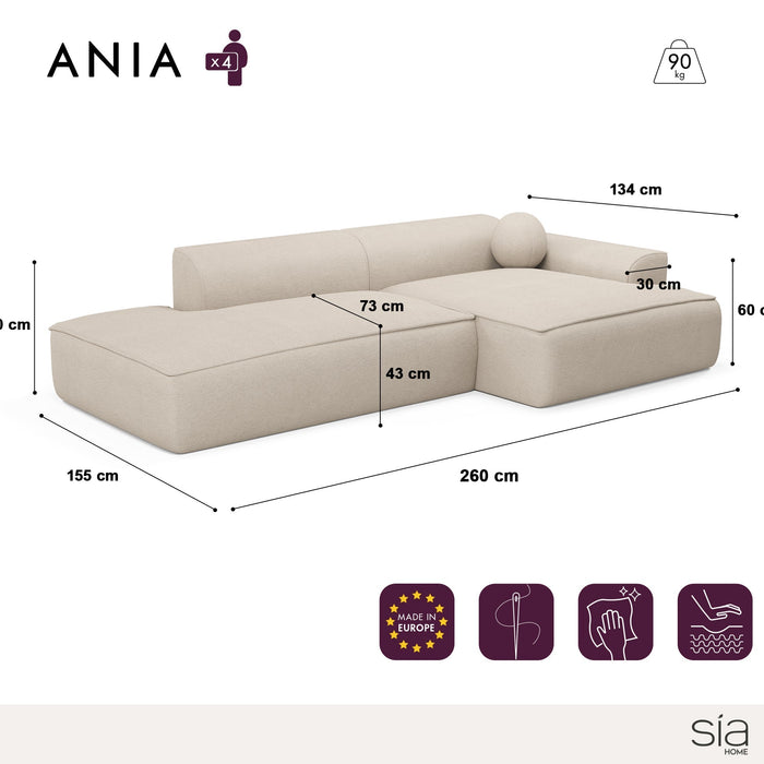 Crème ribfluweel rechter hoekbank 260cm
