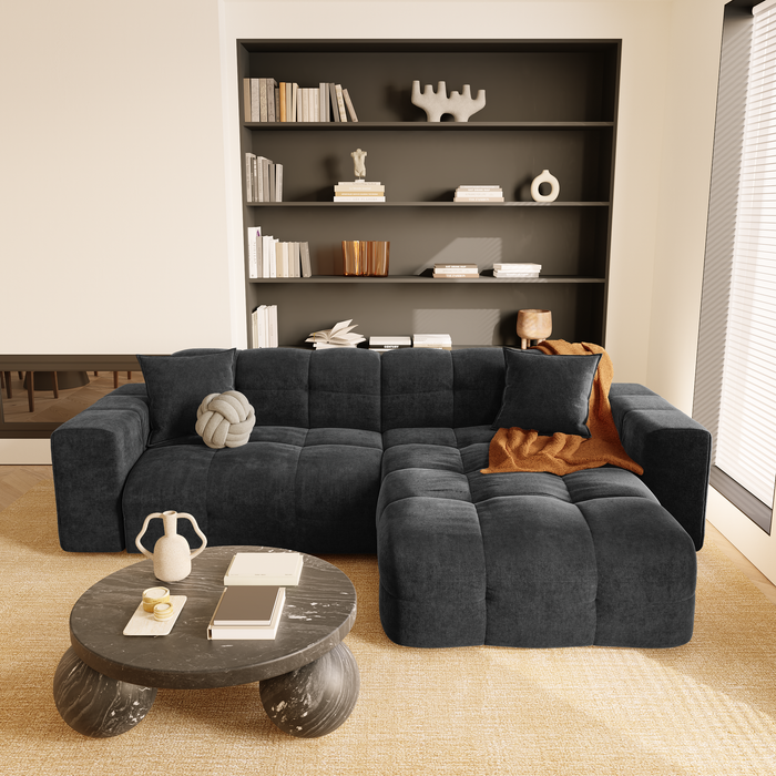 Rechthoekige 5-zitsbank in fluweel Donker antraciet 230cm