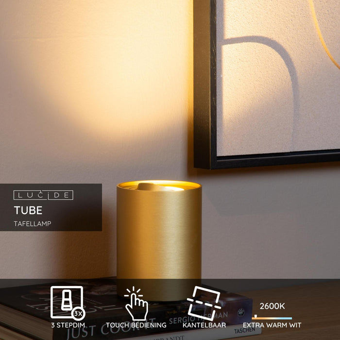 Lucide TUBE Tafellamp - Mat Goud | Messing