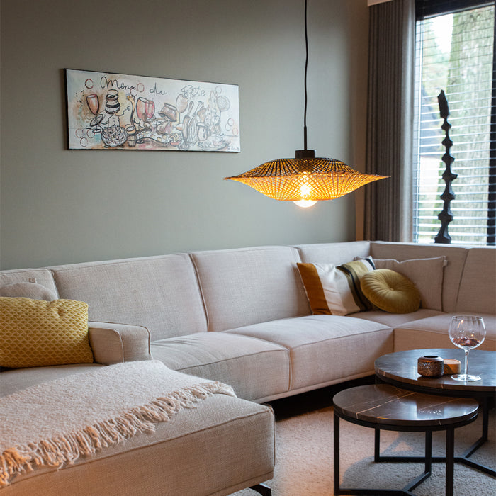 QAZQA Oosterse hanglamp zwart met bamboe 50cm - Rina