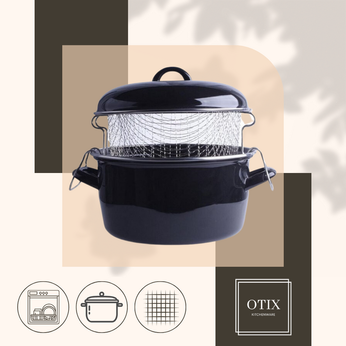 OTIX Frituurpan Zwart Inductie Emaille Friteuse Frietpan diameter 2...