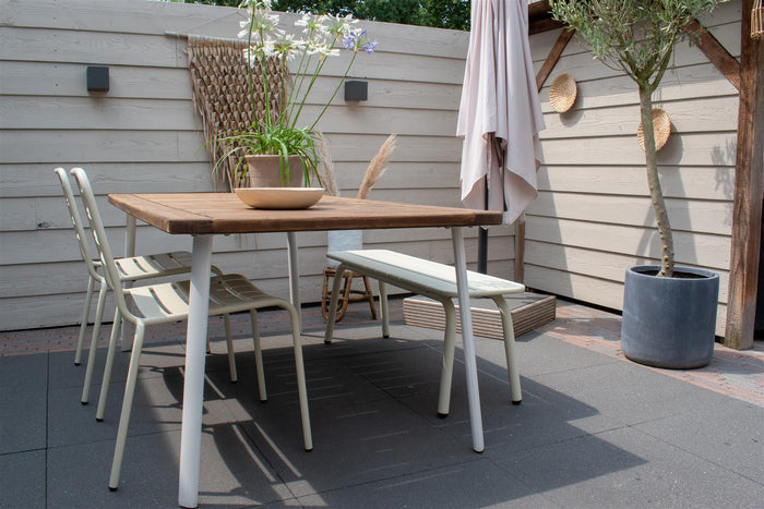 Metalen tuinbank 120 cm ivoor - zonder rugleuning