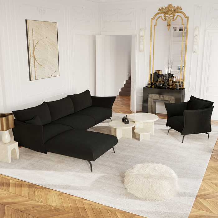 Linker hoekbank fluweel Zwart