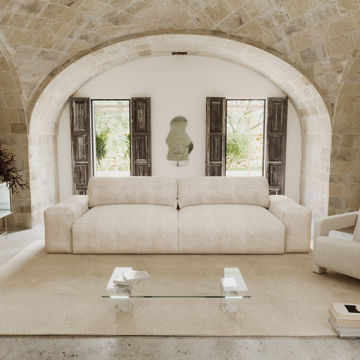 4-zits crèmekleurige fluwelen bank 240cm