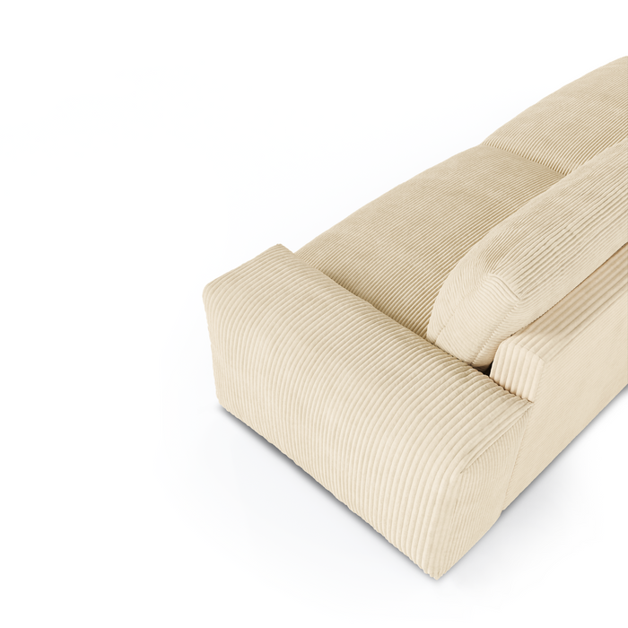3-zitsbank in zacht aanvoelend crèmekleurig corduroy, 220 cm