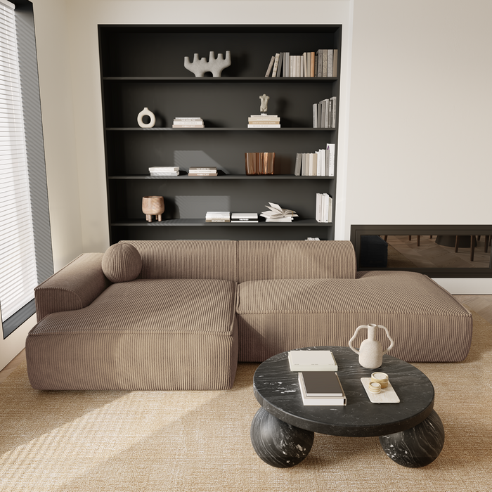 Bank links hoek corduroy taupe 300cm