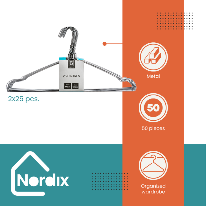 Nordix Kledinghangers set 50 stuks Metaal Draadhanger Kleerhangers