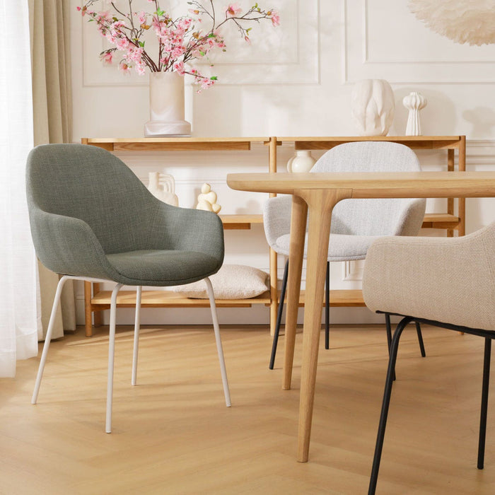 Nolon Nora-Mae Eetkamerstoel Saliegroen - Armleuning - Witte Poten