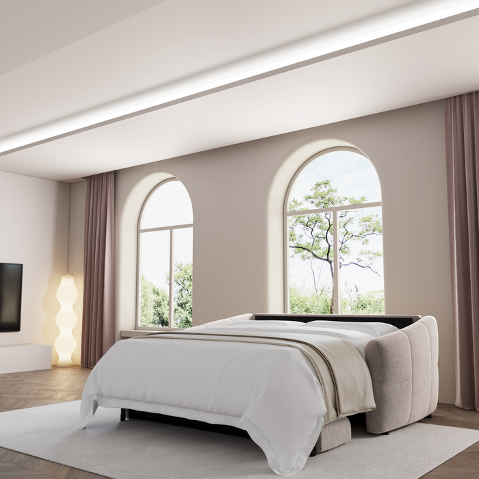 Dunlopillo Express slaapbank in taupekleurig fluweel, 140 cm