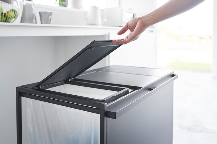 Yamazaki Afvalscheidingsprullenbak met wielen - 3 comp - Tower - Zwart