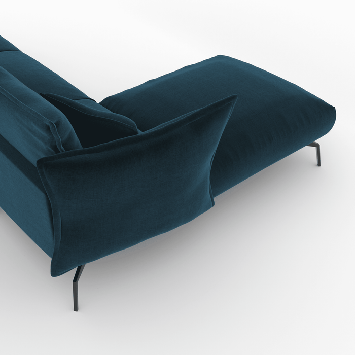 Pauwblauw fluwelen linker hoekbank