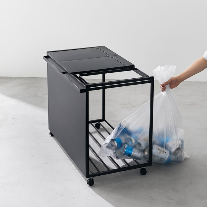 Yamazaki Afvalscheidingsprullenbak met wielen - 3 comp - Tower - Zwart