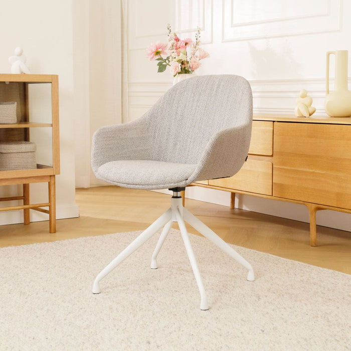 Nolon Nola-Mae Eetkamerstoel Beige Gemêleerd - Draaibaar Wit Onderstel