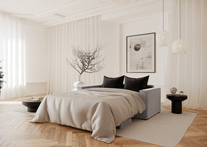 Slaapbank met lichtgrijs fluwelen matras 160cm