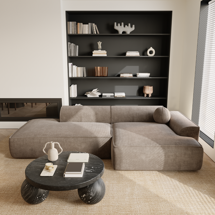 Taupe fluwelen hoekbank 300cm