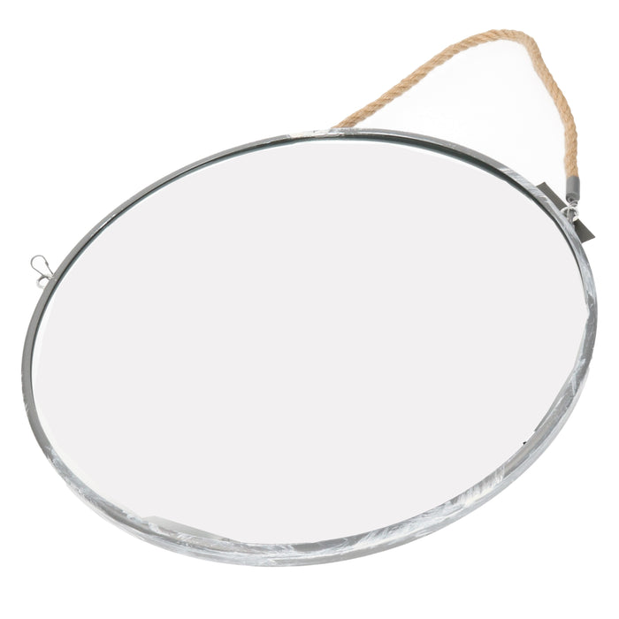 Atmosphera Wandspiegel rond - zilver - met riem - metaal - 38 cm