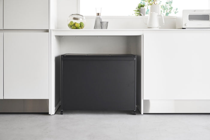 Yamazaki Afvalscheidingsprullenbak met wielen - 3 comp - Tower - Zwart