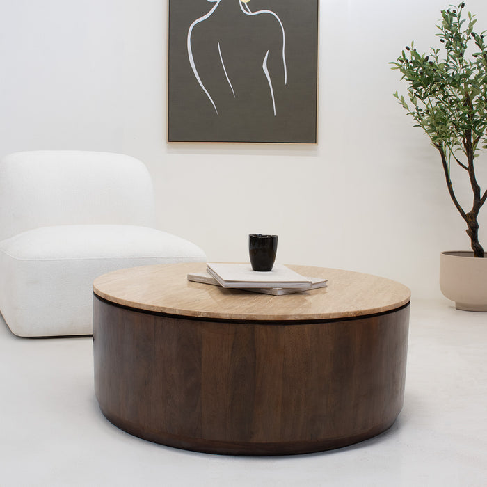 Giga Meubel - Salontafel Travertin Walnoot - 90cm - Elan