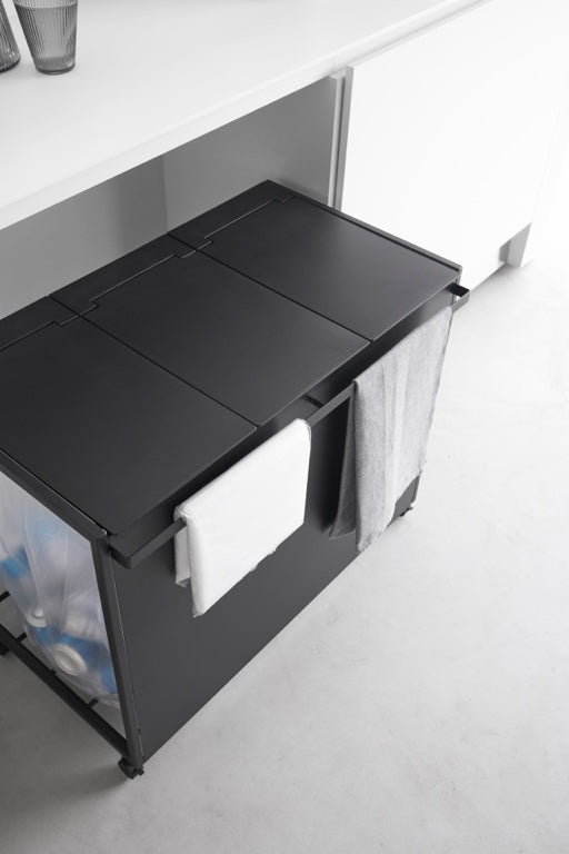 Yamazaki Afvalscheidingsprullenbak met wielen - 3 comp - Tower - Zwart