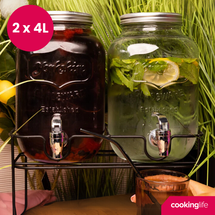 Cookinglife Dubbele Drankdispenser - met houder - 2 x 4 liter