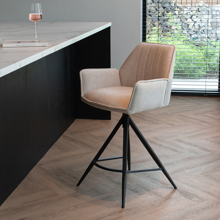 Giga Meubel - Barstoel Beige Stof - Zithoogte 66cm - Noa - Set van 2