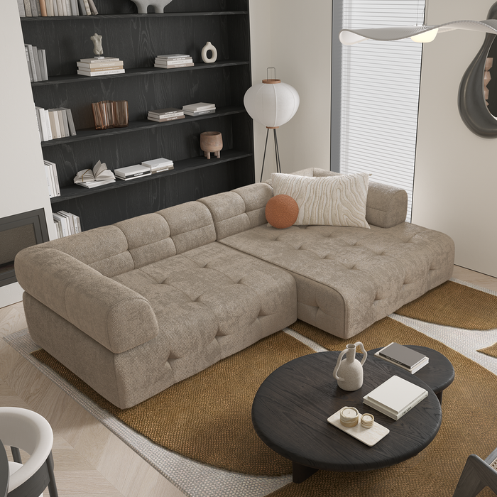 Taupe chenille fluwelen rechter hoekbank 238cm