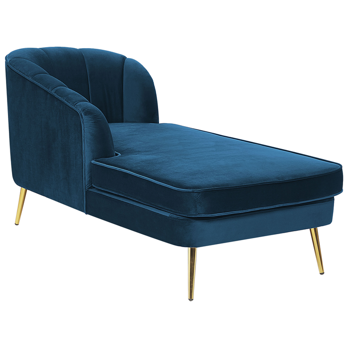 Beliani-ALLIER-Chaise longue-Marineblauw-Rechterzijde-Fluweel