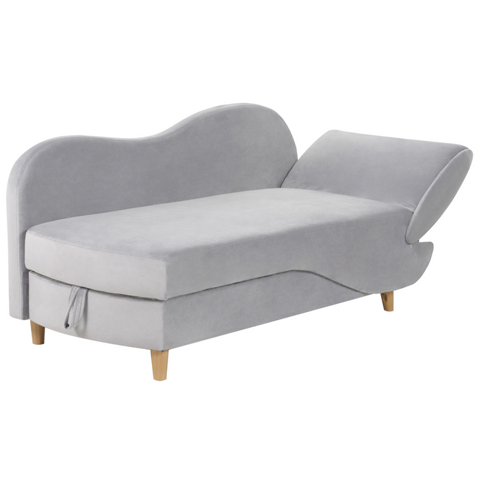 Beliani-MERI II-Chaise longue opberg-Lichtgrijs-Rechterzijde-Fluweel