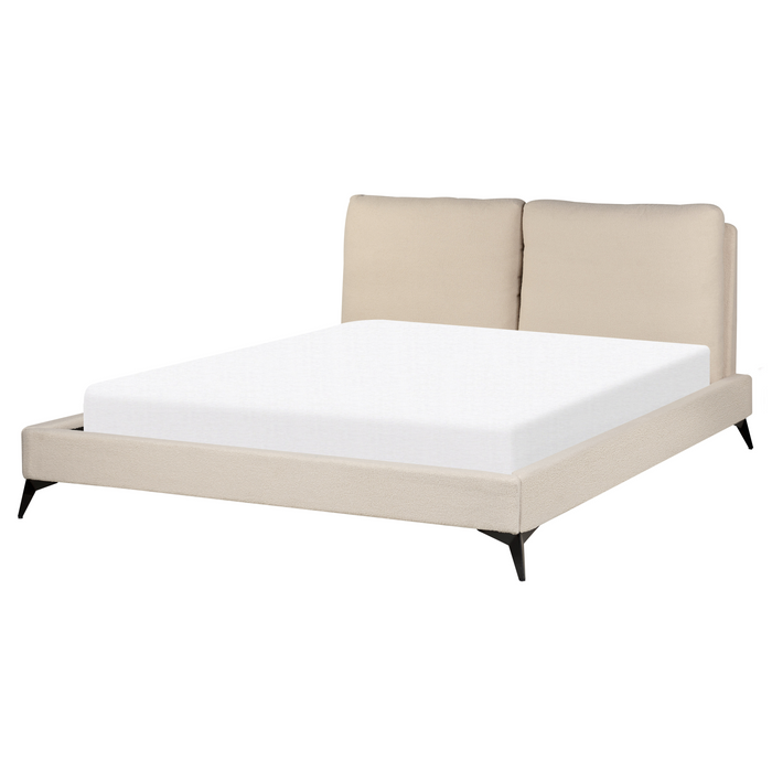 Beliani-MELLE -Tweepersoonsbed-Lichtbeige-160 x 200 cm-Bouclé