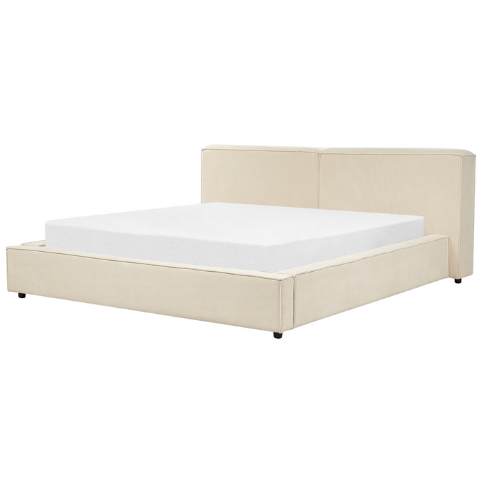 Beliani - LINARDS - Bed - Beige - 180 x 200 cm - Corduroy