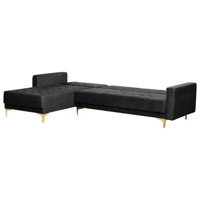 Beliani - ABERDEEN - Hoekbank - Zwart - Rechterzijde - Fluweel