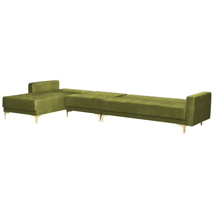 Beliani-ABERDEEN-Hoekbank modulair ottomaan-Olijfgroen-Rechts-Fluweel